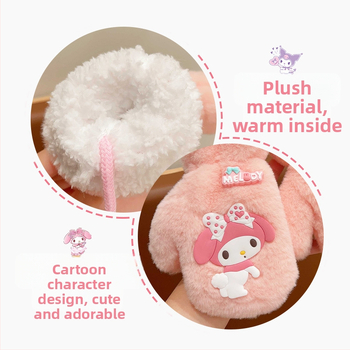 „Sanrio“ kūdikių kaklo pakabinamos pirštinės, šiltos, sustorintos, berniukams ir mergaitėms, mielos, viską įskaičiuojančios, ėriuko aksomo, atsparios vėjui, pirštų uždangalai.