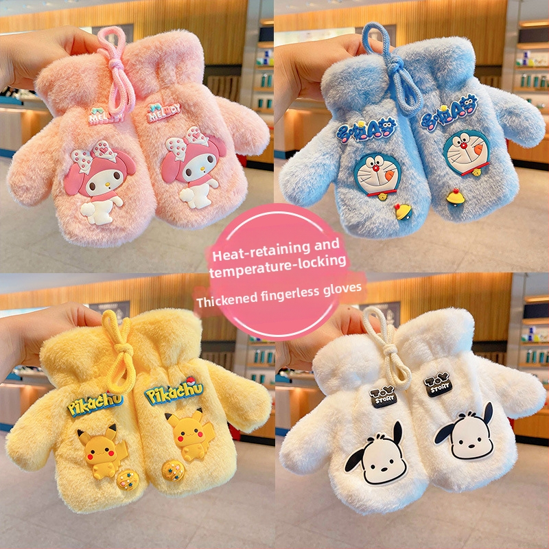 „Sanrio“ kūdikių kaklo pakabinamos pirštinės, šiltos, sustorintos, berniukams ir mergaitėms, mielos, viską įskaičiuojančios, ėriuko aksomo, atsparios vėjui, pirštų uždangalai.