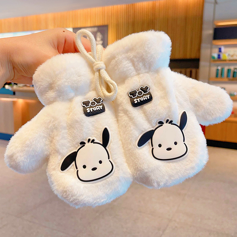 „Sanrio“ kūdikių kaklo pakabinamos pirštinės, šiltos, sustorintos, berniukams ir mergaitėms, mielos, viską įskaičiuojančios, ėriuko aksomo, atsparios vėjui, pirštų uždangalai.