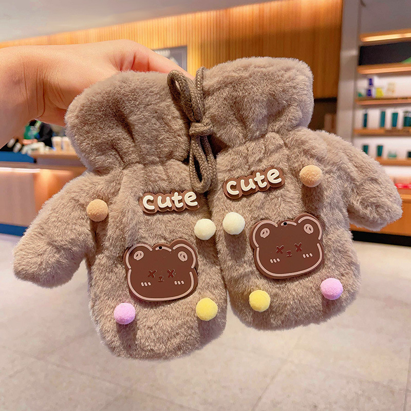 „Sanrio“ kūdikių kaklo pakabinamos pirštinės, šiltos, sustorintos, berniukams ir mergaitėms, mielos, viską įskaičiuojančios, ėriuko aksomo, atsparios vėjui, pirštų uždangalai.