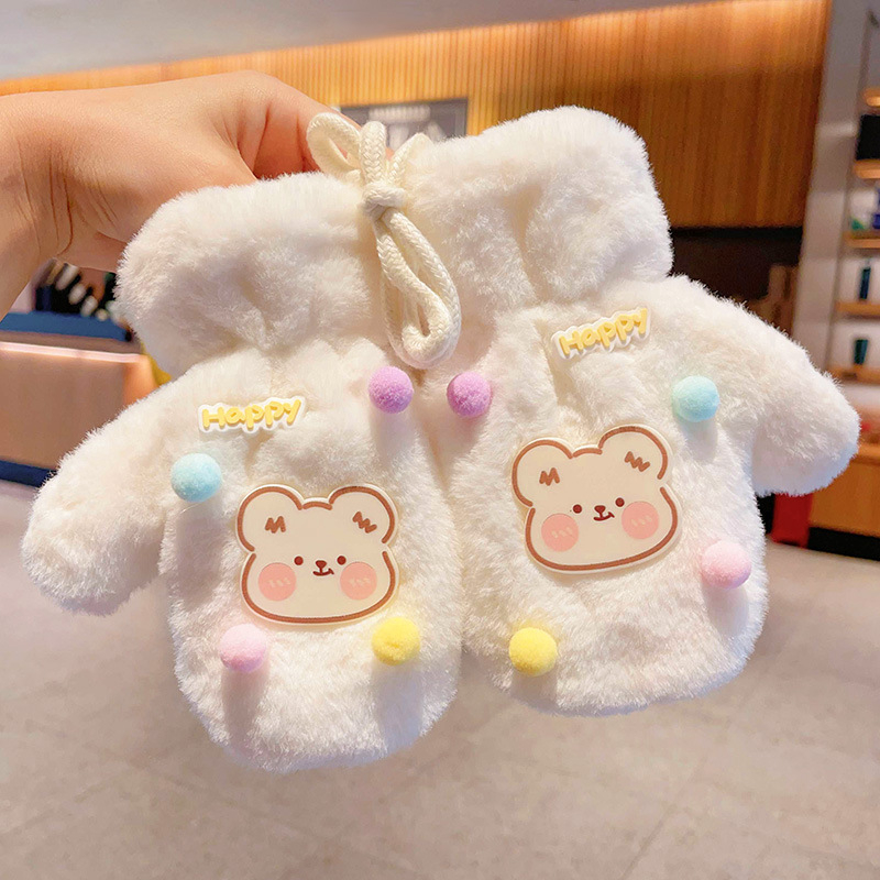 „Sanrio“ kūdikių kaklo pakabinamos pirštinės, šiltos, sustorintos, berniukams ir mergaitėms, mielos, viską įskaičiuojančios, ėriuko aksomo, atsparios vėjui, pirštų uždangalai.