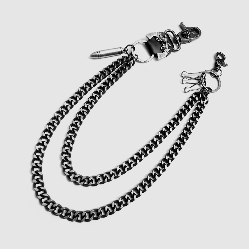 Hiphopo pankroko rago kaukolės vaiduoklio metalinės kelnių grandinėlės sceniniam pasirodymui itin sunki tamsiai sidabrinė juosmens grandinėlė