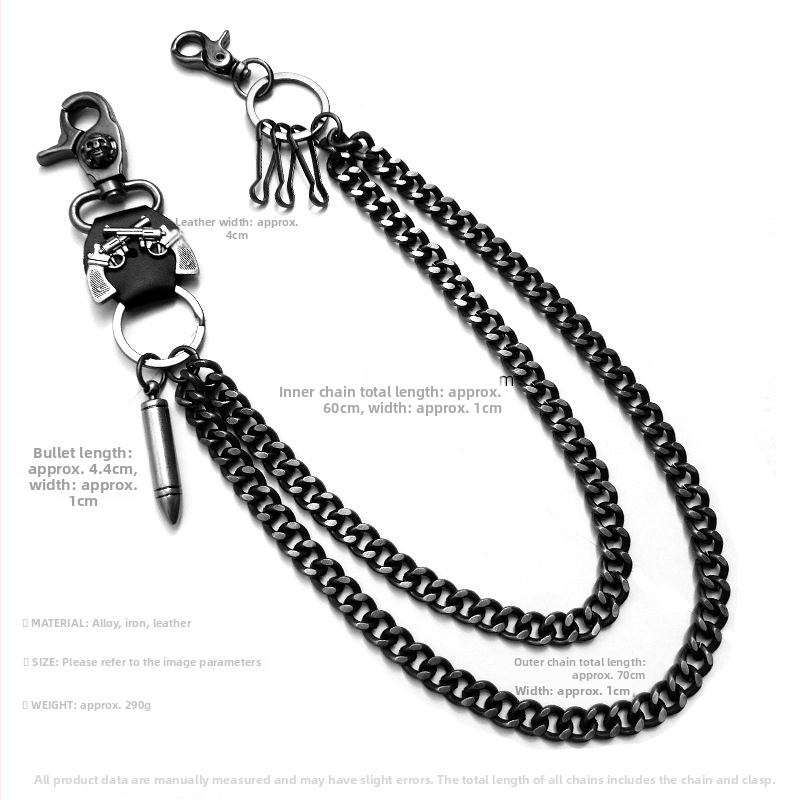 Hiphopo pankroko rago kaukolės vaiduoklio metalinės kelnių grandinėlės sceniniam pasirodymui itin sunki tamsiai sidabrinė juosmens grandinėlė