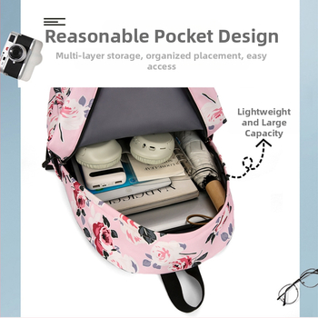 Τσάντα πλάτης τριών τεμαχίων για καθημερινή χρήση, μονωτική τσάντα, διασυνοριακή, νέα μοντέρνα, απλή, φλοράλ τσάντα πλάτης, μεγάλης χωρητικότητας, σχολική τσάντα