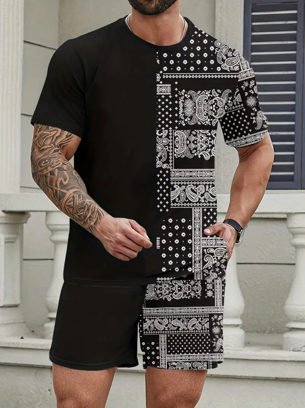 Vintage lühikesed püksid, meeste lühikeste varrukatega T-särk, suvine mood, uued vabaaja lühikesed püksid, kaheosalised meeste ME2-MA1