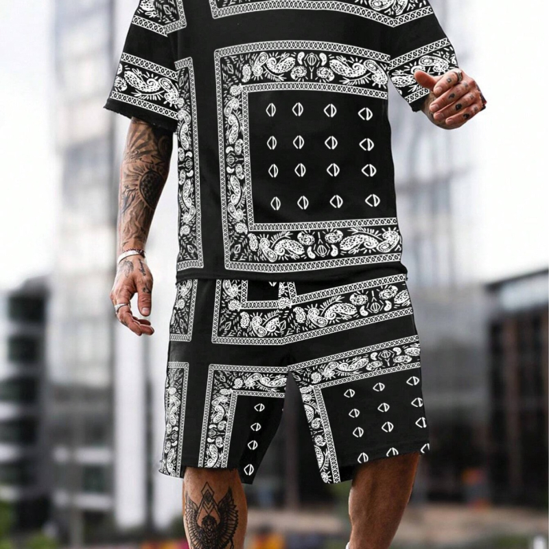 Vintage lühikesed püksid, meeste lühikeste varrukatega T-särk, suvine mood, uued vabaaja lühikesed püksid, kaheosalised meeste ME2-MA1