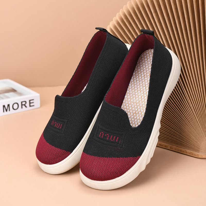 Pavasariniai seni Pekino medžiaginiai batai, sekli burna, vieno sluoksnio batai, moteriški, kvėpuojantys, skraidantys, austi, užmaunami, neslystantys, minkšti, madingi, laisvalaikio batai mamoms