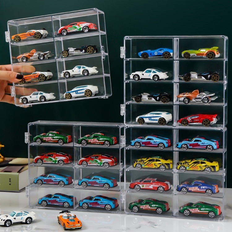 Játékautó modell tárolódoboz vitrin szekrény tároló állvány Tomeka Hot Wheels átlátszó akril tárolódoboz