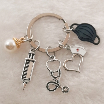 Maski süstla stetoskoop õe mütsi võtmehoidja arsti õe võtmehoidja kingitus piiriülene