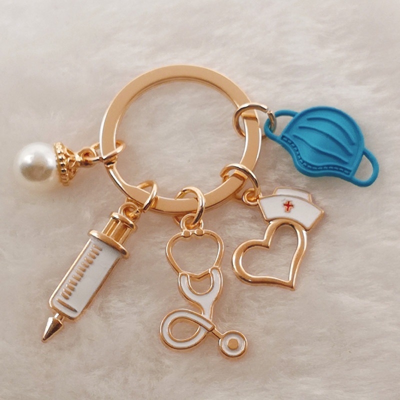 Maski süstla stetoskoop õe mütsi võtmehoidja arsti õe võtmehoidja kingitus piiriülene