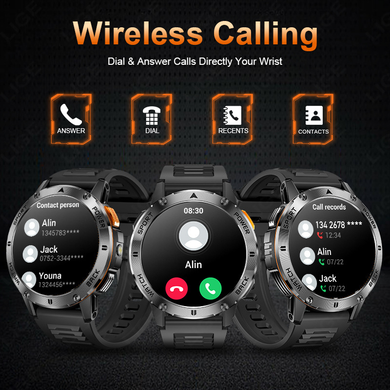 Határokon átnyúló új, multifunkcionális, nagyméretű képernyős, korongos okosóra zseblámpával, Bluetooth-os kültéri sportkarkötő férfiaknak