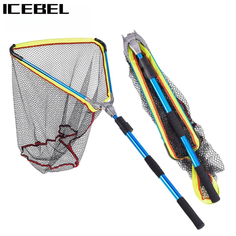 ICEBEL μπλε κράμα αλουμινίου γρήγορο πτυσσόμενο δίχτυ αντιγραφής για ψάρεμα σκαφών, ψάρεμα με σχεδία, ψάρεμα με μύγα, μεγάλο τρίγωνο δίχτυ αντιγραφής, δίχτυ ψαρέματος
