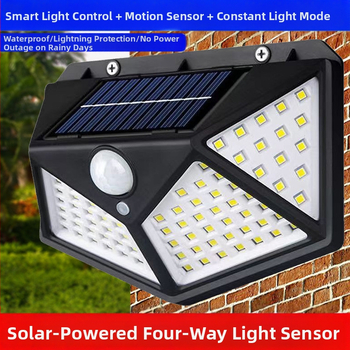 Τετράπλευρη φωτεινή ηλιακή λάμπα 100LED, επαγωγική λάμπα ανθρώπινου σώματος, λάμπα τοίχου, αυλή τοπίου, αδιάβροχη λάμπα δρόμου εξωτερικού χώρου