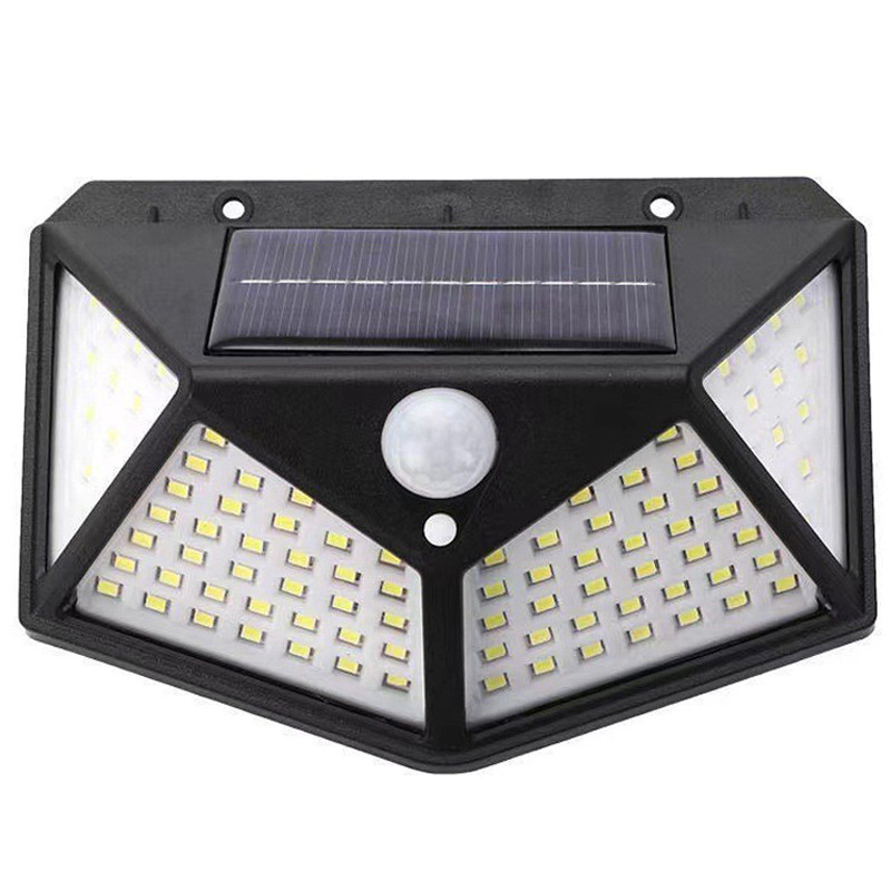 Τετράπλευρη φωτεινή ηλιακή λάμπα 100LED, επαγωγική λάμπα ανθρώπινου σώματος, λάμπα τοίχου, αυλή τοπίου, αδιάβροχη λάμπα δρόμου εξωτερικού χώρου