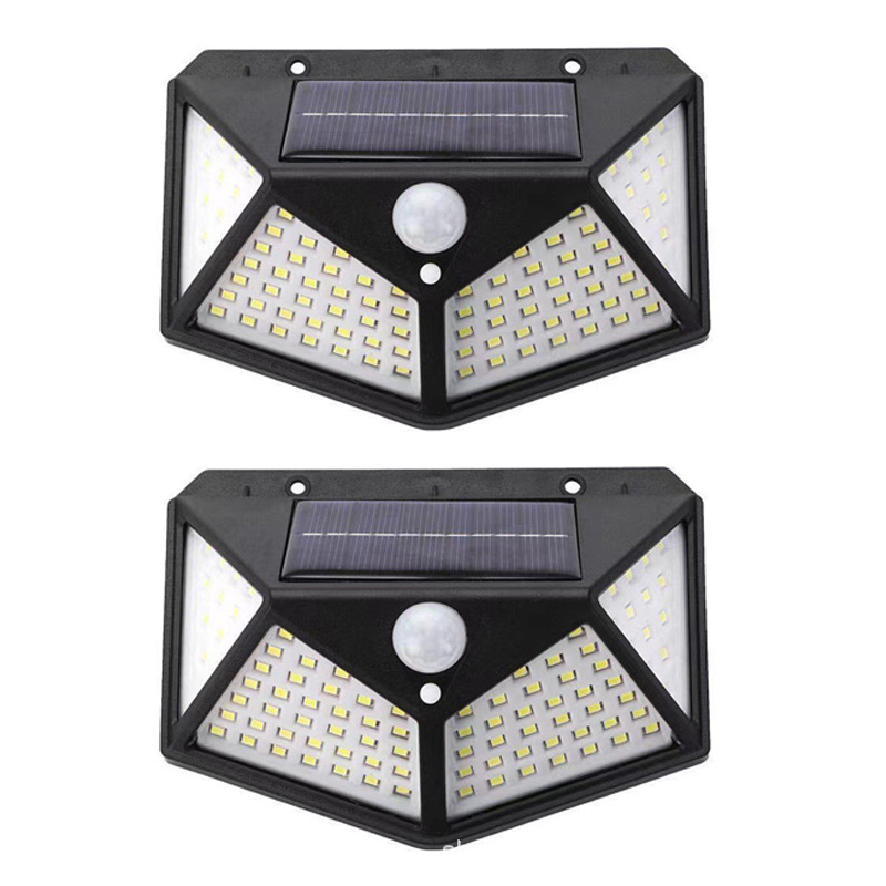 Τετράπλευρη φωτεινή ηλιακή λάμπα 100LED, επαγωγική λάμπα ανθρώπινου σώματος, λάμπα τοίχου, αυλή τοπίου, αδιάβροχη λάμπα δρόμου εξωτερικού χώρου