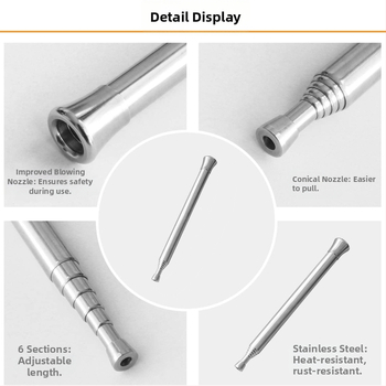 Gyárilag közvetlen új, kétvégű, továbbfejlesztett kültéri kemping hordozható teleszkópos tűzfúvó cső 6 szekciós tűzfúvó cső