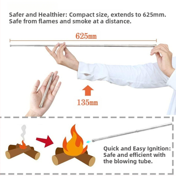 Gyárilag közvetlen új, kétvégű, továbbfejlesztett kültéri kemping hordozható teleszkópos tűzfúvó cső 6 szekciós tűzfúvó cső