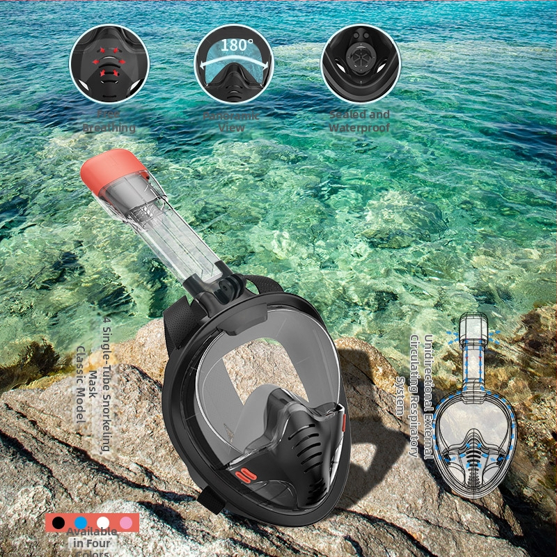 Маска за шнорхелинг, силиконова маска за цялото лице Three Treasures, напълно сух водолазен костюм, защита от задавяне