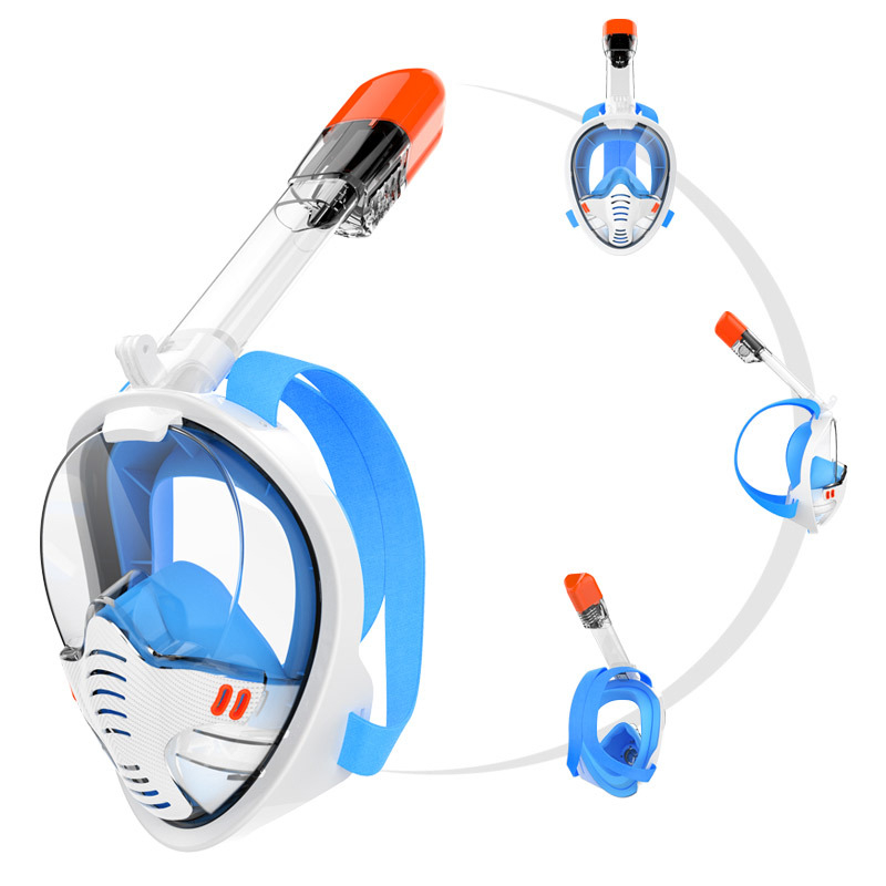 Маска за шнорхелинг, силиконова маска за цялото лице Three Treasures, напълно сух водолазен костюм, защита от задавяне