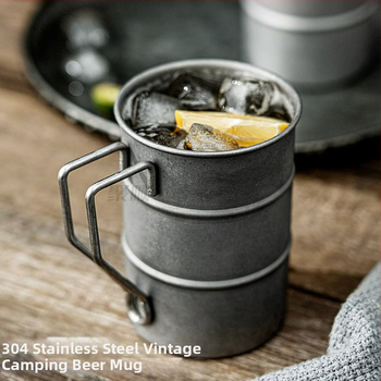 Retro ipari stílusú söröspohár, 304 rozsdamentes acél bögre, háztartási vizespohár, kreatív, kopott, kültéri kempingpohár