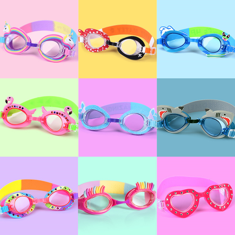 Vaikams skirti mieli animaciniai silikoniniai plaukimo akiniai, skirti berniukų ir mergaičių plaukimo mokymo ir nardymo įrangai.