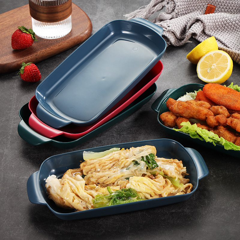 Rizses tányér, grill tányér, forró edény, éttermi étel, különleges téglalap alakú műanyag tányér, kereskedelmi háztartási rizses tányér, binaurális