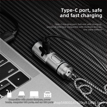 Νέος διασυνοριακός μίνι μαγνητικός φακός LED πολλαπλών λειτουργιών μεγάλης εμβέλειας, μικρός φακός κολιέ από κράμα TYPE-C με γρήγορη φόρτιση