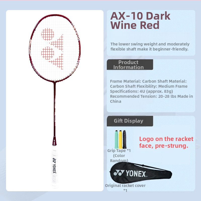 Yonex badmintono raketė, pagaminta iš anglies pluošto, AX10CR/AX10GC, Tianfu serijos 4U5, vieno smūgio raketė.