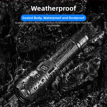 Határokon átnyúló, többfunkciós műanyag zseblámpa, szuper nagy hatótávolságú, kültéri, erős fényű zseblámpa, zoom, digitális kijelző, töltés, P50 zseblámpa