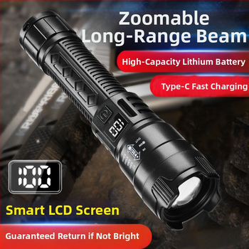 Πολυλειτουργικός πλαστικός φακός μεγάλης εμβέλειας για εξωτερικούς χώρους, με ισχυρό φως, ψηφιακή οθόνη φόρτισης P50 με φακό ζουμ