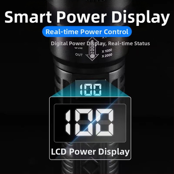 Πολυλειτουργικός πλαστικός φακός μεγάλης εμβέλειας για εξωτερικούς χώρους, με ισχυρό φως, ψηφιακή οθόνη φόρτισης P50 με φακό ζουμ