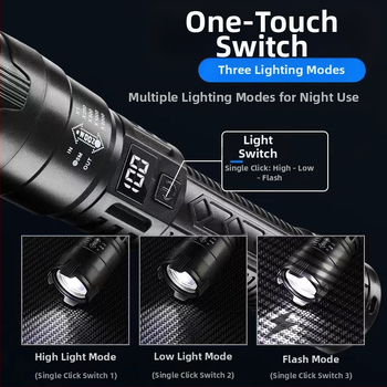 Πολυλειτουργικός πλαστικός φακός μεγάλης εμβέλειας για εξωτερικούς χώρους, με ισχυρό φως, ψηφιακή οθόνη φόρτισης P50 με φακό ζουμ