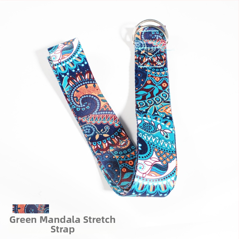 Skaitmeninės spaudos imitacijos nailono fitneso spalvingas įtempimo diržas, tempiamasis diržas, atviras pečių treniruočių nugaros tempimo diržas, jogos priemonės