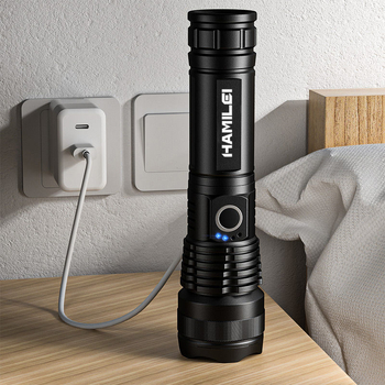 Vokiškas stiprus šviesos nešiojamas žibintuvėlis avariniam apšvietimui, įkraunamas itin ryškus lauko itin ilgas LED kalnakasių žibintas, didelės galios lazeris