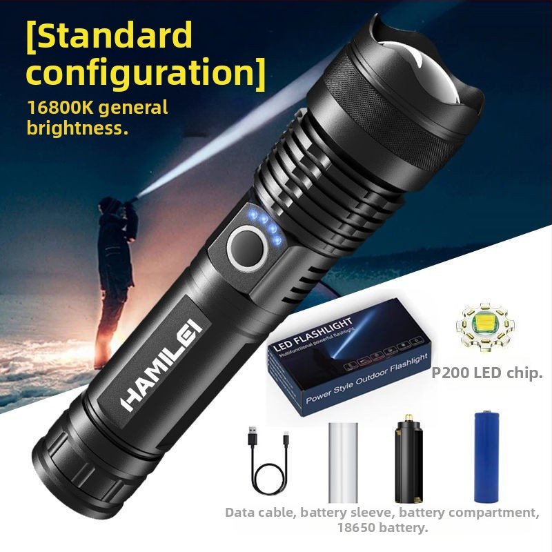 Vokiškas stiprus šviesos nešiojamas žibintuvėlis avariniam apšvietimui, įkraunamas itin ryškus lauko itin ilgas LED kalnakasių žibintas, didelės galios lazeris