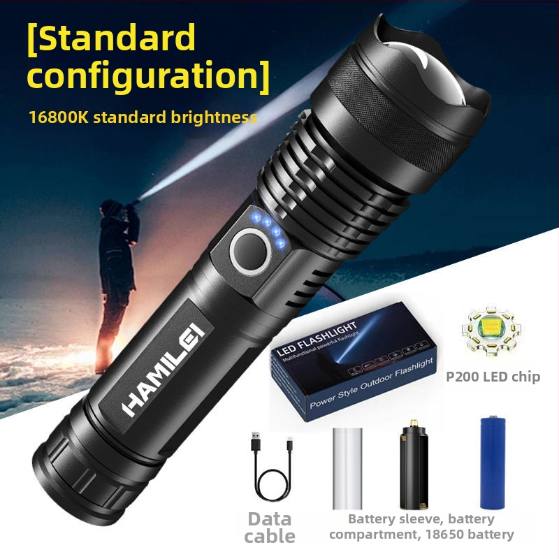 Vokiškas stiprus šviesos nešiojamas žibintuvėlis avariniam apšvietimui, įkraunamas itin ryškus lauko itin ilgas LED kalnakasių žibintas, didelės galios lazeris