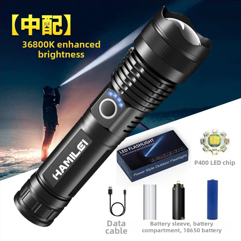 Vokiškas stiprus šviesos nešiojamas žibintuvėlis avariniam apšvietimui, įkraunamas itin ryškus lauko itin ilgas LED kalnakasių žibintas, didelės galios lazeris