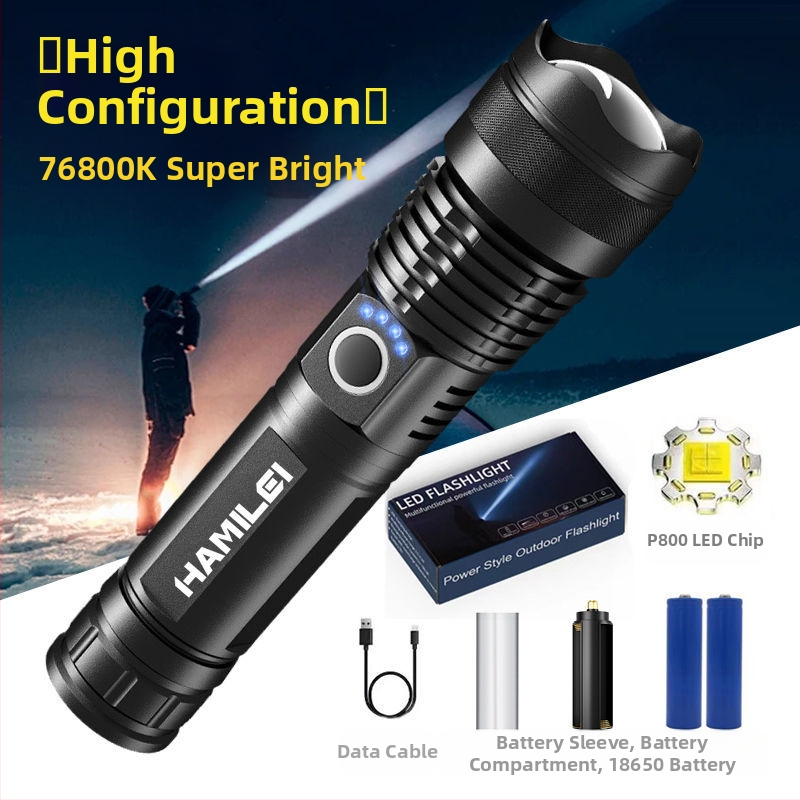 Vokiškas stiprus šviesos nešiojamas žibintuvėlis avariniam apšvietimui, įkraunamas itin ryškus lauko itin ilgas LED kalnakasių žibintas, didelės galios lazeris