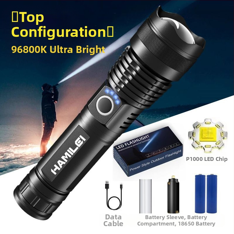 Vokiškas stiprus šviesos nešiojamas žibintuvėlis avariniam apšvietimui, įkraunamas itin ryškus lauko itin ilgas LED kalnakasių žibintas, didelės galios lazeris