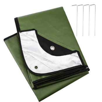 Välistingimustes mägiisolatsiooniga telgipõrandamatt Lausriidest hädaolukorra tekk Alumiiniumfooliumist hädaolukorra tekk Taevakardin Pikniku päästetekk