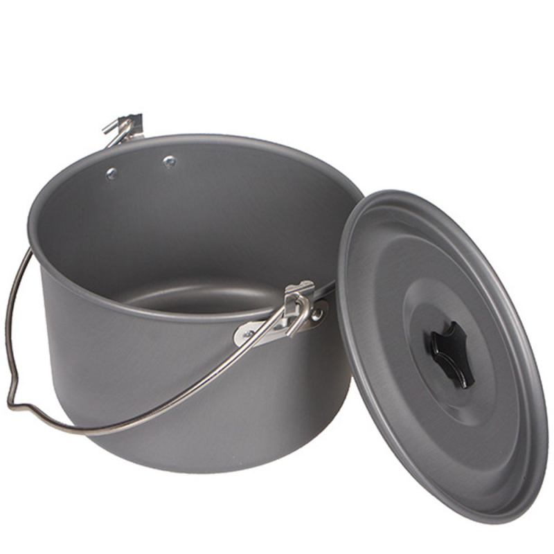 Външни съдове за готвене, къмпинг, готвене, висяща тенджера, преносима 4,5 литра, голяма вместимост, маршируваща тенджера, висяща тенджера за пикник, къмпинг