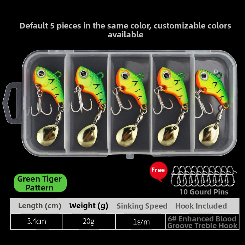 „VIB Luya“ masalas, mažas sūkurinis kabliukas su besisukančiais blizgučiais, metalinis ilgo veikimo kostiumas netikram masalui, lengva jūrinė žvejyba, užmauta ešerys