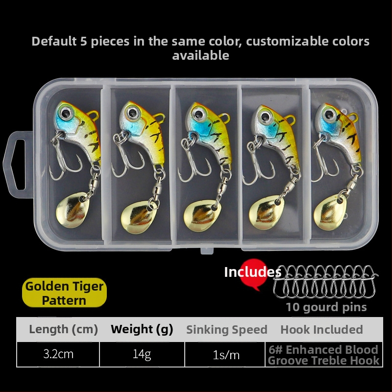 „VIB Luya“ masalas, mažas sūkurinis kabliukas su besisukančiais blizgučiais, metalinis ilgo veikimo kostiumas netikram masalui, lengva jūrinė žvejyba, užmauta ešerys