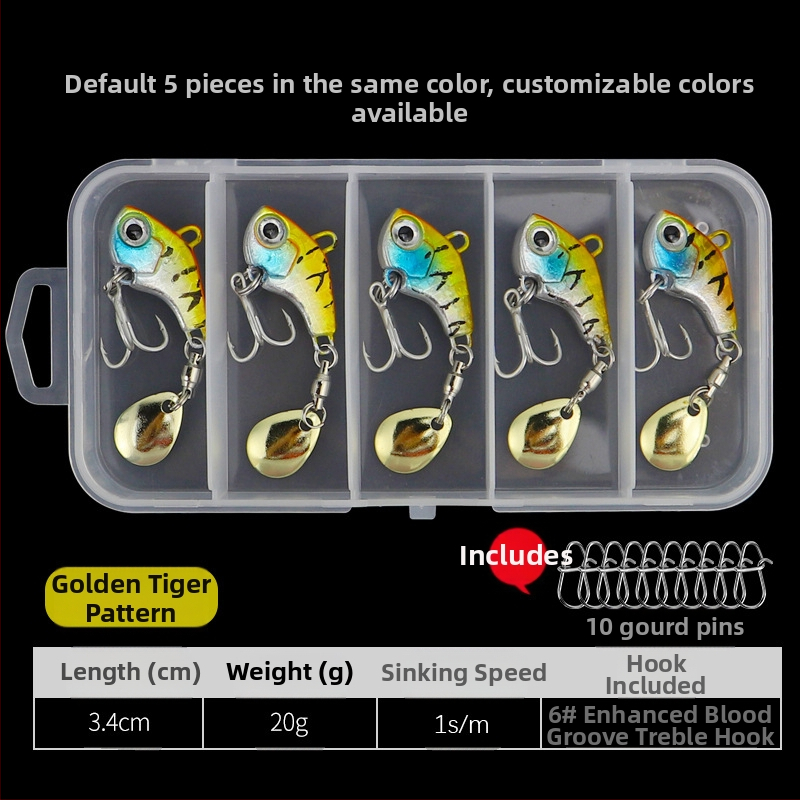 „VIB Luya“ masalas, mažas sūkurinis kabliukas su besisukančiais blizgučiais, metalinis ilgo veikimo kostiumas netikram masalui, lengva jūrinė žvejyba, užmauta ešerys