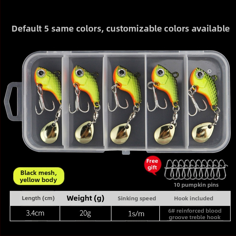 „VIB Luya“ masalas, mažas sūkurinis kabliukas su besisukančiais blizgučiais, metalinis ilgo veikimo kostiumas netikram masalui, lengva jūrinė žvejyba, užmauta ešerys