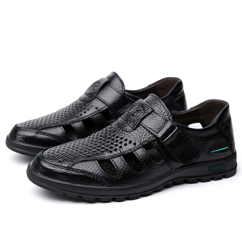 Pantofi de vară din piele de afaceri 2024, pantofi din piele moale pentru tătic, pantofi cu găuri goale pentru bărbați, sandale, pantofi casual, pantofi pentru bărbați
