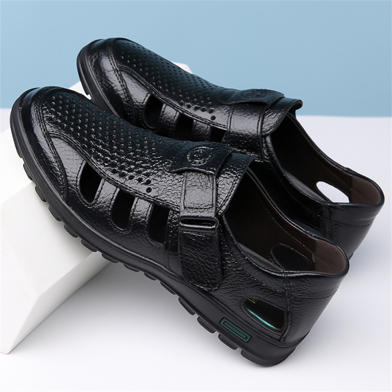 Pantofi de vară din piele de afaceri 2024, pantofi din piele moale pentru tătic, pantofi cu găuri goale pentru bărbați, sandale, pantofi casual, pantofi pentru bărbați