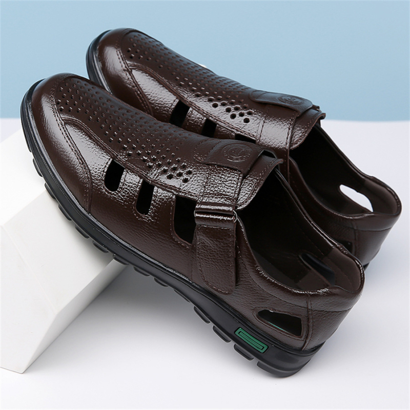 Pantofi de vară din piele de afaceri 2024, pantofi din piele moale pentru tătic, pantofi cu găuri goale pentru bărbați, sandale, pantofi casual, pantofi pentru bărbați