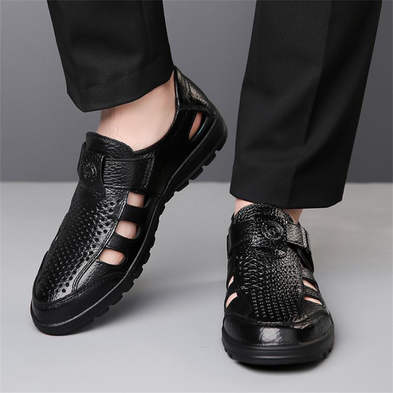 Pantofi de vară din piele de afaceri 2024, pantofi din piele moale pentru tătic, pantofi cu găuri goale pentru bărbați, sandale, pantofi casual, pantofi pentru bărbați