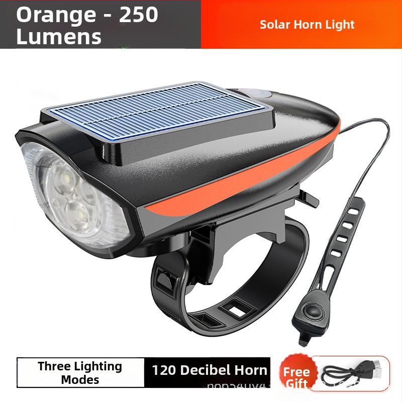 Jalgratta lamp, esitule päikeseenergial töötav sarvlamp, USB-laetav esitule jalgratta taskulamp, päikeseenergial töötav lamp